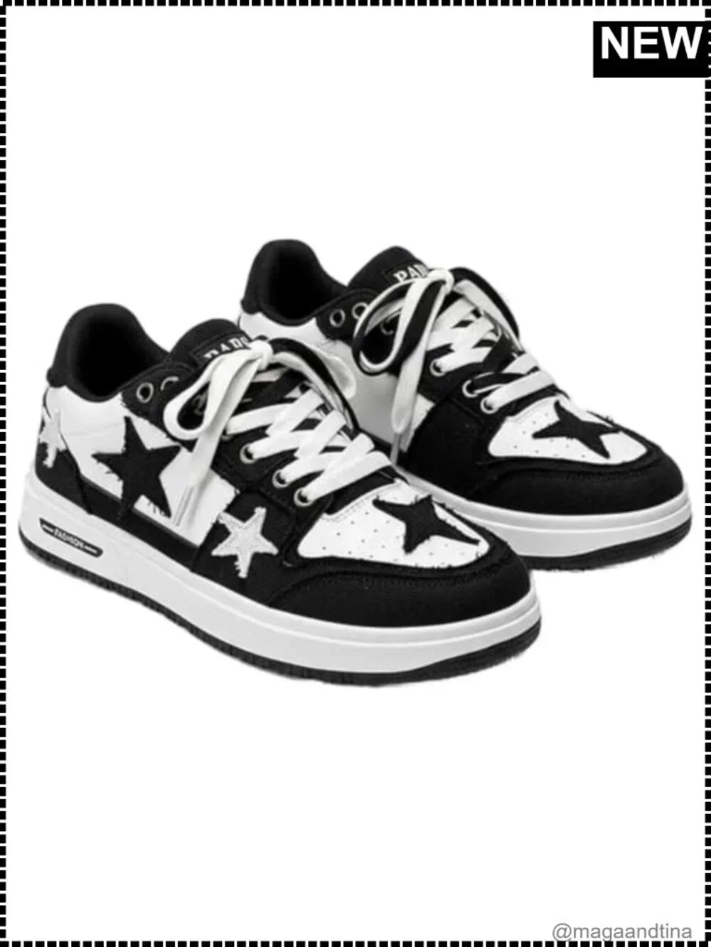 Men's Y2K Skate Sneakers PU Leather Canvas Platform Star Applique
